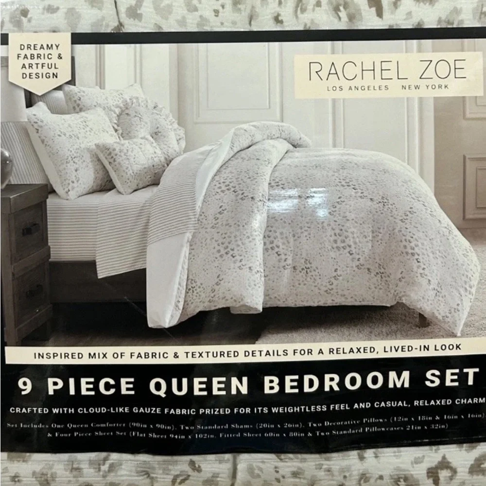 Rachel Zoe Brown and White Animal Print Gauze Queen Comforter Set 90”x90”
